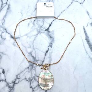 New Make a Wish Shell Necklace Gold Tone Metal Teardrop Pendant Shape